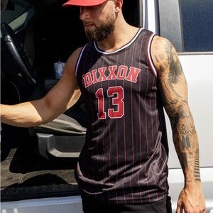 BRAND NEW DIXXON FLANNEL MENS MEDIUM JERSEY NIB M PINSTRIPES BLACK RED WHITE